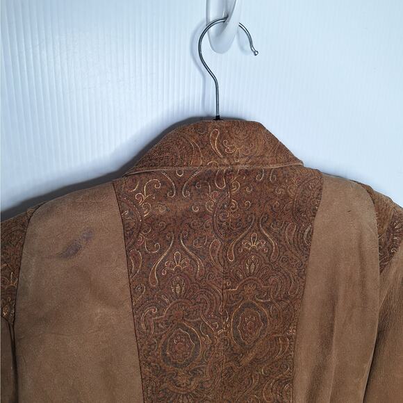 Vintage 80s G-III Paisley Leather Crop Bomber Jacket Western Cowgirl M Paisley - Picture 12 of 16